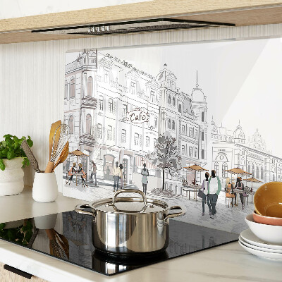 Tagliere in vetro temperato con stampa raffigurante una scena di caffè in città