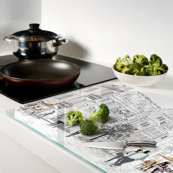 Tagliere in vetro temperato con stampa raffigurante una scena di caffè in città