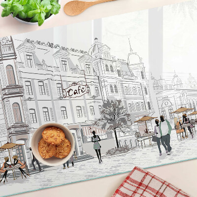 Tagliere in vetro temperato con stampa raffigurante una scena di caffè in città