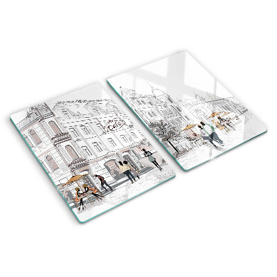 Tagliere in vetro temperato con stampa raffigurante una scena di caffè in città