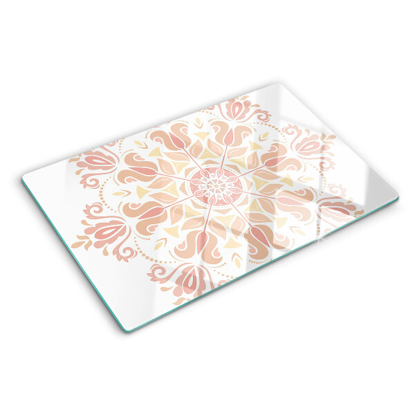 Tagliere in vetro temperato con stampa a mandala nei toni del rosa