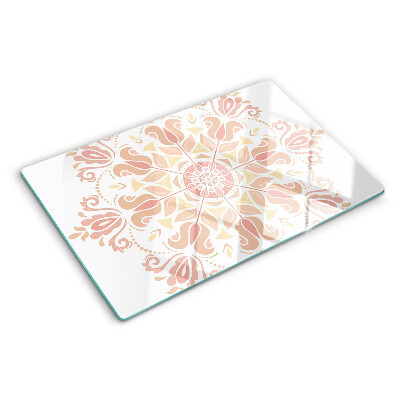 Tagliere in vetro temperato con stampa a mandala nei toni del rosa