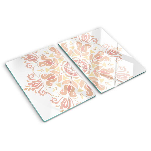 Tagliere in vetro temperato con stampa a mandala nei toni del rosa