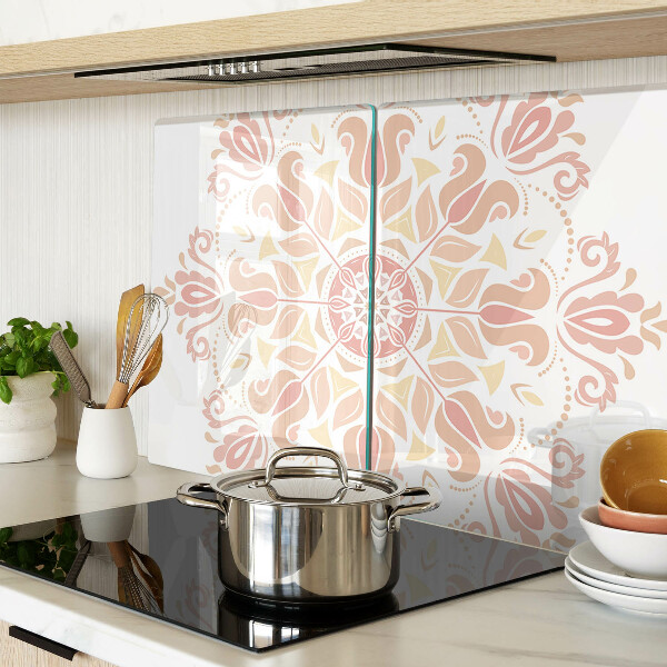 Tagliere in vetro temperato con stampa a mandala nei toni del rosa