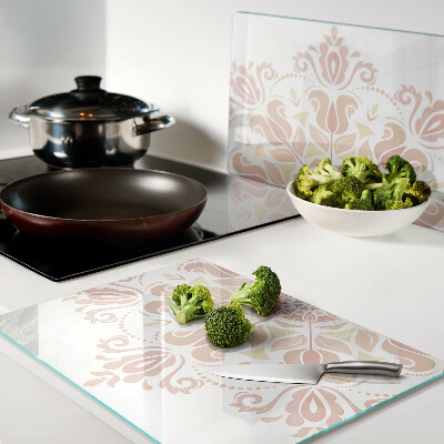 Tagliere in vetro temperato con stampa a mandala nei toni del rosa