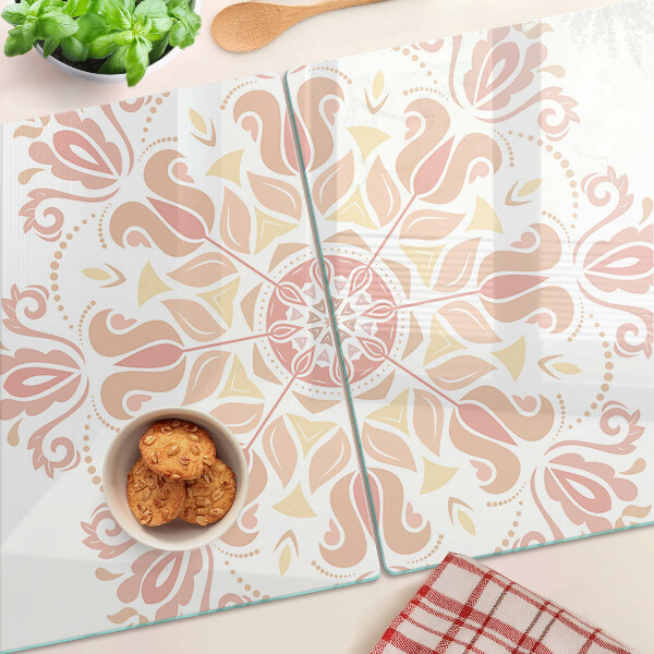 Tagliere in vetro temperato con stampa a mandala nei toni del rosa
