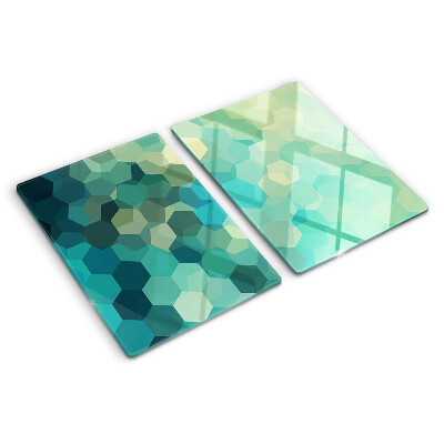 Tagliere in vetro temperato con motivo a esagoni nei toni dell'azzurro