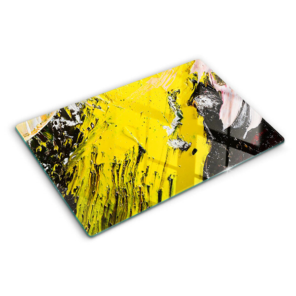 Tagliere in vetro con paesaggio astratto dai colori intensi