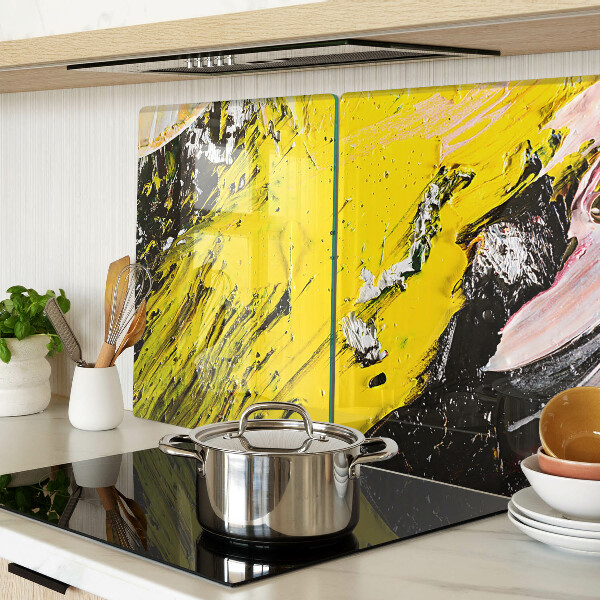 Tagliere in vetro con paesaggio astratto dai colori intensi