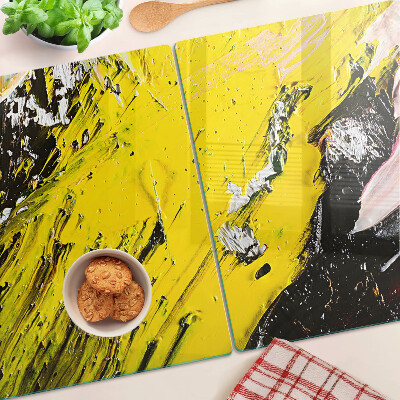 Tagliere in vetro con paesaggio astratto dai colori intensi