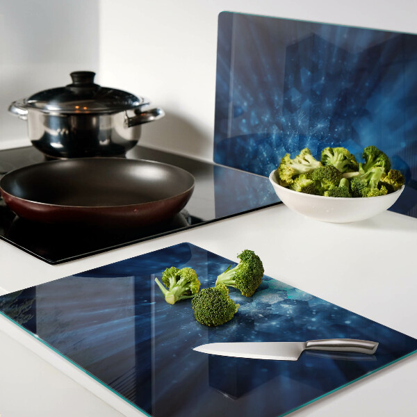 Tagliere in vetro temperato con motivo Raggi di luce blu