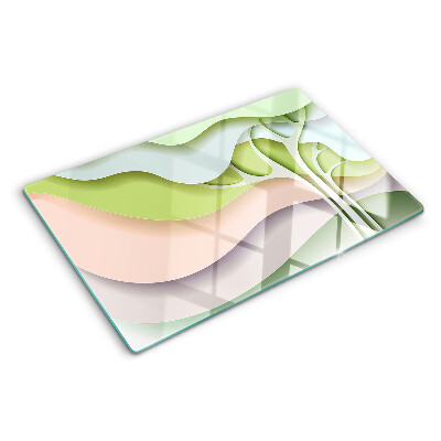 Tagliere in vetro temperato con motivo a onde astratte nei colori pastello