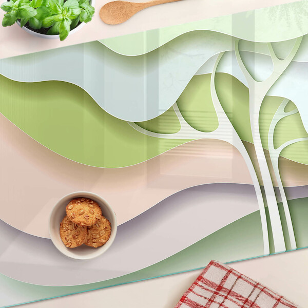 Tagliere in vetro temperato con motivo a onde astratte nei colori pastello