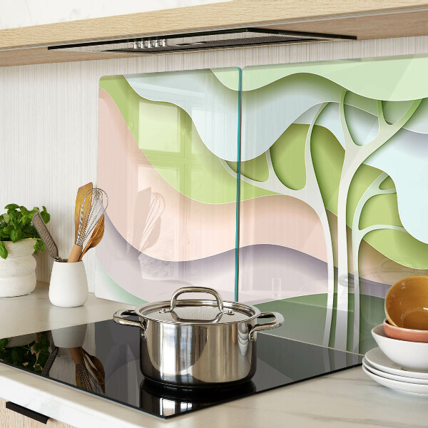 Tagliere in vetro temperato con motivo a onde astratte nei colori pastello