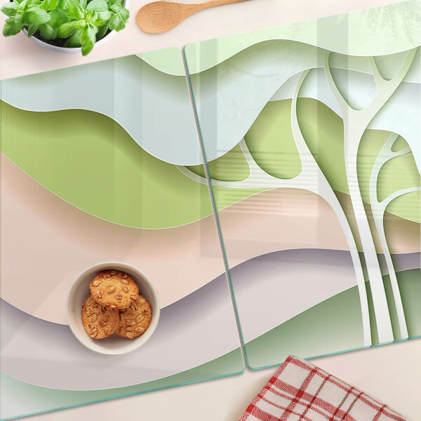 Tagliere in vetro temperato con motivo a onde astratte nei colori pastello