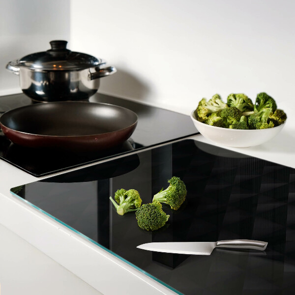 Tagliere in vetro temperato con motivo geometrico nei toni del nero