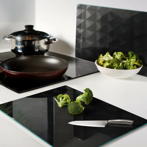 Tagliere in vetro temperato con motivo geometrico nei toni del nero