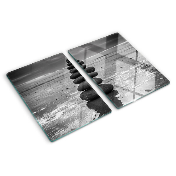 Tagliere in vetro temperato Pietre sulla spiaggia in bianco e nero