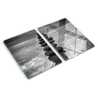 Tagliere in vetro temperato Pietre sulla spiaggia in bianco e nero