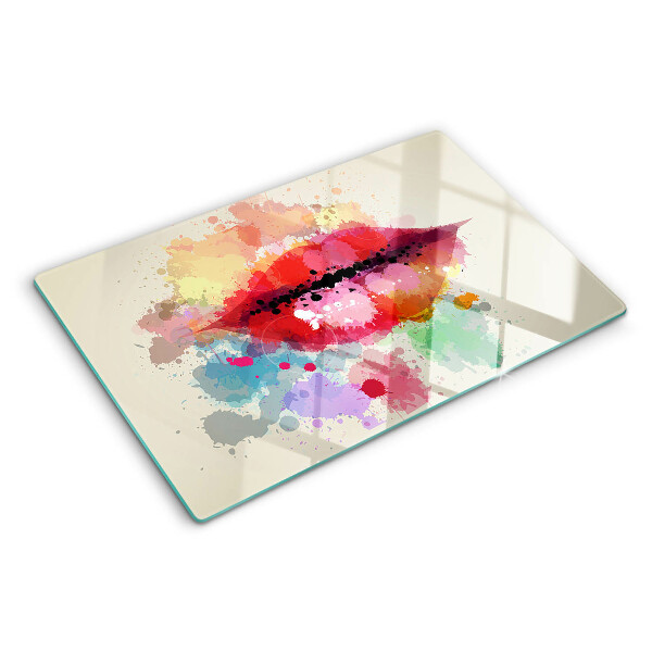 Tagliere in vetro temperato con bordo decorato con macchie colorate