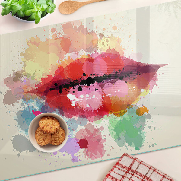 Tagliere in vetro temperato con bordo decorato con macchie colorate