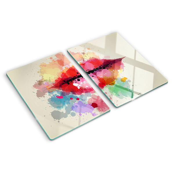 Tagliere in vetro temperato con bordo decorato con macchie colorate