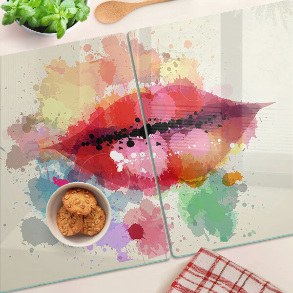 Tagliere in vetro temperato con bordo decorato con macchie colorate