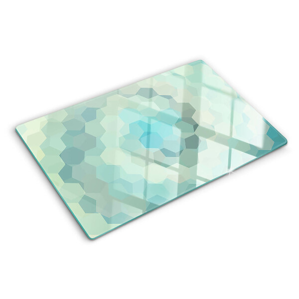 Tagliere in vetro con motivo a forme geometriche nei toni del blu