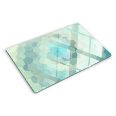 Tagliere in vetro con motivo a forme geometriche nei toni del blu