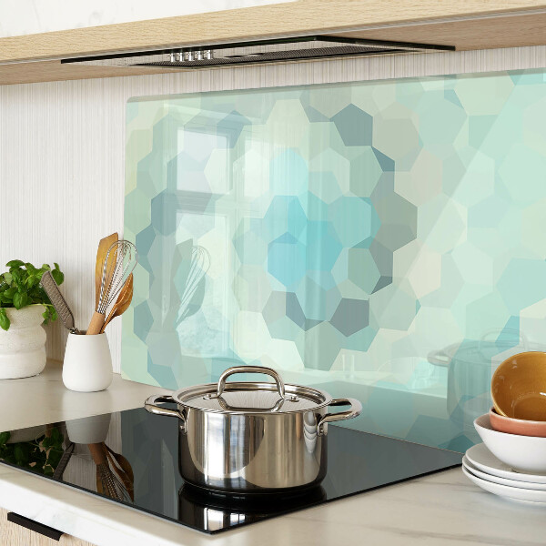 Tagliere in vetro con motivo a forme geometriche nei toni del blu