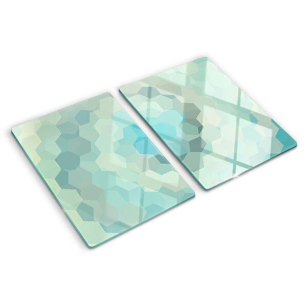 Tagliere in vetro con motivo a forme geometriche nei toni del blu