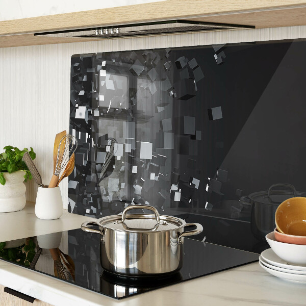Tagliere in vetro temperato con motivo a cubi neri astratti