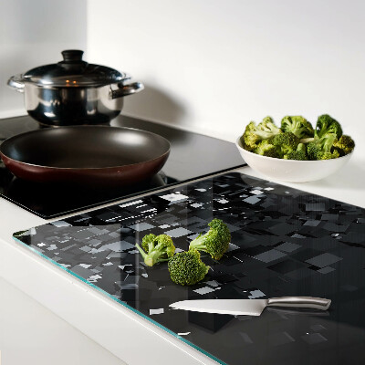 Tagliere in vetro temperato con motivo a cubi neri astratti