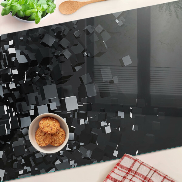 Tagliere in vetro temperato con motivo a cubi neri astratti
