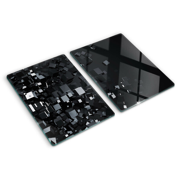 Tagliere in vetro temperato con motivo a cubi neri astratti