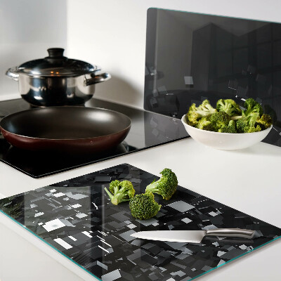 Tagliere in vetro temperato con motivo a cubi neri astratti