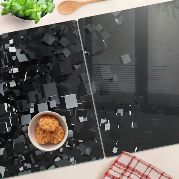 Tagliere in vetro temperato con motivo a cubi neri astratti