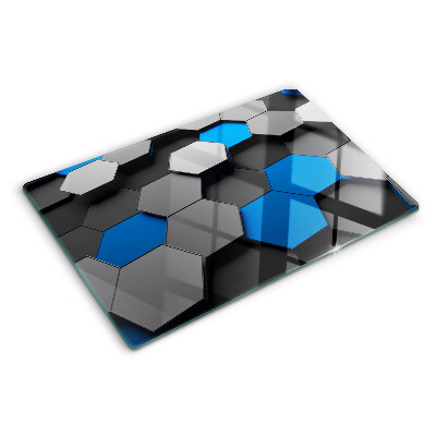 Tagliere in vetro temperato Motivi esagonali nei toni blu-grigio