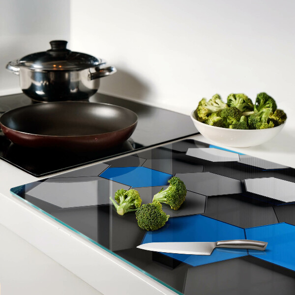Tagliere in vetro temperato Motivi esagonali nei toni blu-grigio