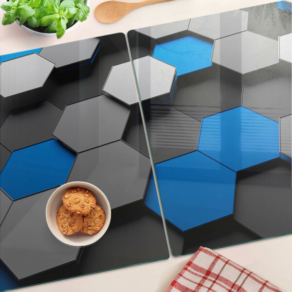 Tagliere in vetro temperato Motivi esagonali nei toni blu-grigio