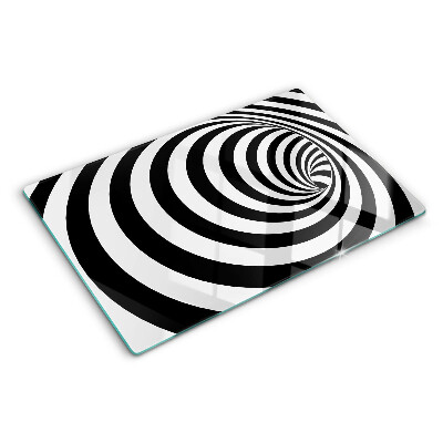 Tagliere in vetro temperato con motivo a spirale in bianco e nero