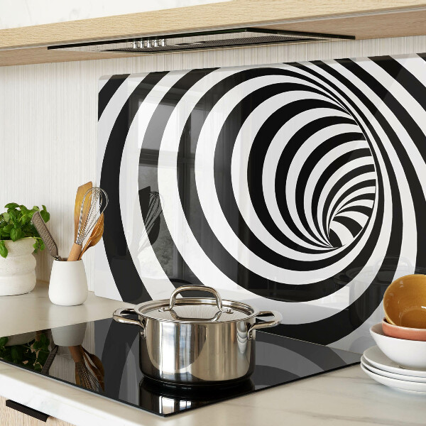 Tagliere in vetro temperato con motivo a spirale in bianco e nero