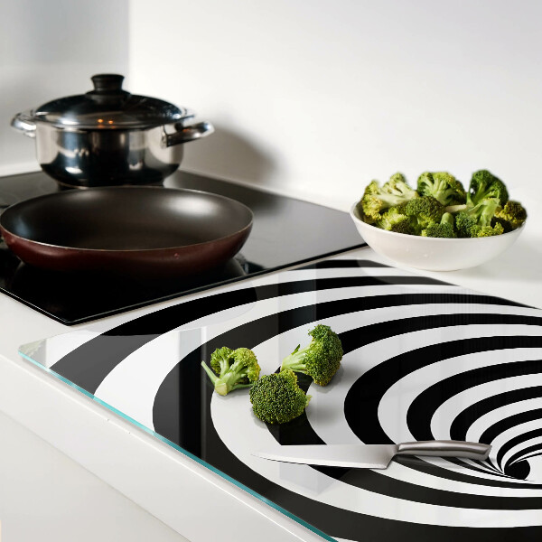 Tagliere in vetro temperato con motivo a spirale in bianco e nero