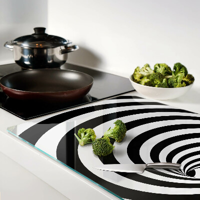 Tagliere in vetro temperato con motivo a spirale in bianco e nero