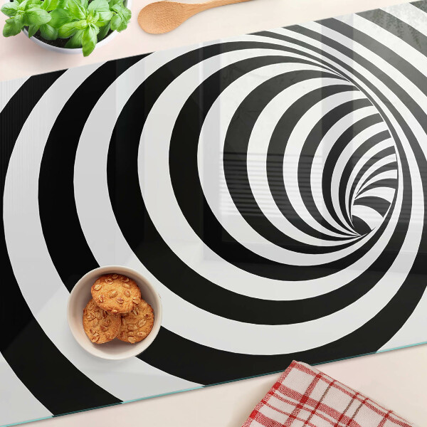 Tagliere in vetro temperato con motivo a spirale in bianco e nero