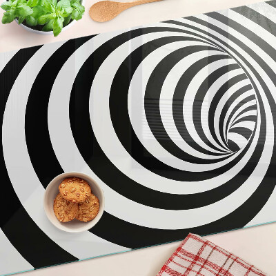 Tagliere in vetro temperato con motivo a spirale in bianco e nero
