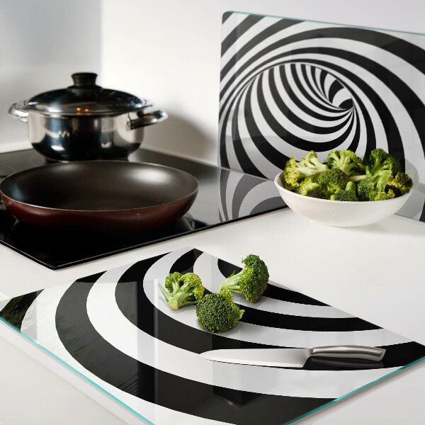 Tagliere in vetro temperato con motivo a spirale in bianco e nero