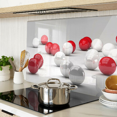 Tagliere in vetro temperato con motivo a sfere rosse e bianche