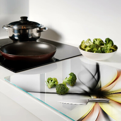 Tagliere in vetro temperato con motivo astratto floreale e linee dinamiche