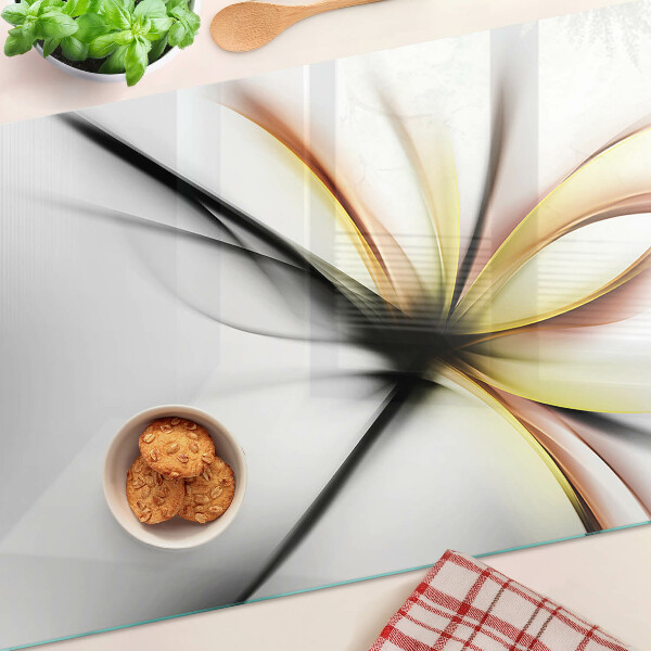 Tagliere in vetro temperato con motivo astratto floreale e linee dinamiche
